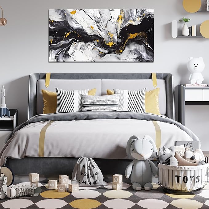 Alsingbago Large Abstract Canvas Wall Art for Living Room Bedroom Black and White Picture Ink and Wash Style Prints for Home Office Decoration Size 20x40 Ready to Hang