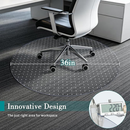 BesWin Office Chair Mat for Carpet, 36'' x 36'' Round Clear Floor Mat for Low and No Pile Carpeted Floors, Thick and Sturdy Carpet Protector for Work, Home, Gaming, Easy Glide Flat Without Curling