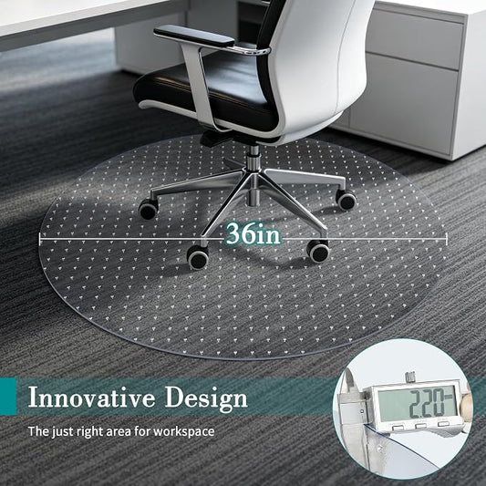 BesWin Office Chair Mat for Carpet, 36'' x 36'' Round Clear Floor Mat for Low and No Pile Carpeted Floors, Thick and Sturdy Carpet Protector for Work, Home, Gaming, Easy Glide Flat Without Curling
