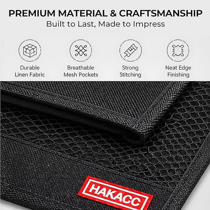 HAKACC Bedside Caddy, Remote Holder for Bed, Storage Organizer with Pockets for Bed, Sofa, Phones, Magazines, Tablets and Accessories, Black