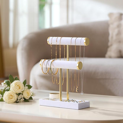 bussdis 2 Tier Bracelet Holder Display - Detachable T Bar White Velvet Bracelet Holder, Jewelry Holder Organizer for Bracelet, Necklace, Earrings, Rings