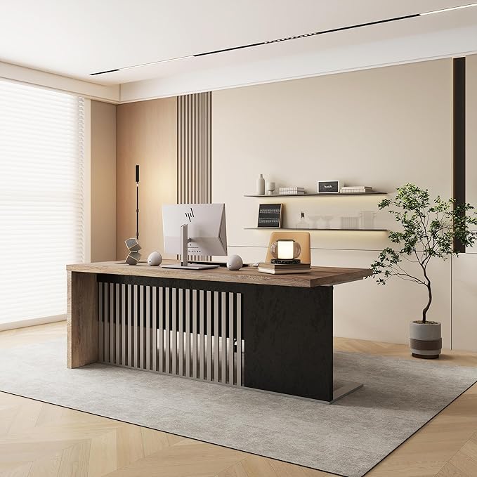 SAINTCY 63 Inch Executive Office Desk,Modern Computer Writing Desk, Business Furniture Workstation, Big Computer Desk for Home Office,1.97IN Thick Desktop,Stainless Steels Sturdy Frame