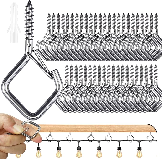 45 Screw Hooks 2.16 Inch, Metal Ceiling Hooks for Outdoor String Lights, Wind Chimes, Lanterns, and Hanging Decorations Indoor and Outdoor （304Stainless Steel）
