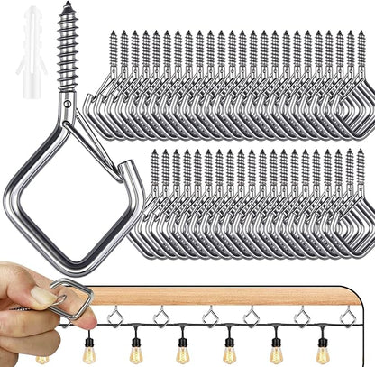 45 Screw Hooks 2.16 Inch, Metal Ceiling Hooks for Outdoor String Lights, Wind Chimes, Lanterns, and Hanging Decorations Indoor and Outdoor （304Stainless Steel）