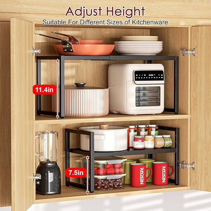 Expandable Kitchen Storage Shelves,110LBS Heavy Duty Metal Garage Shelving Units For Pot Pans Appliance,Adjustable Small Storage Shelf Rack Organizer For Kitchen Countertop Under Cabinet Garage Pantry