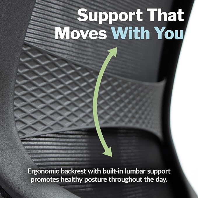 Vari Foundation Chair - Ergonomic Home Office Desk Chair + Adjustable Height, Tilt, and Armrests, Breathable Mesh, Lumbar Support - Swivel Rolling Task Chair for Office or Study (Black)