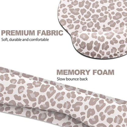 Ergonomic Mouse Pad with Wrist Rest and Keyboard Wrist Rest, Mousepad and Wrist Rest for Computer Keyboard, Pain Relief, Non-Slip Rubber Base, Mouse Pad with Wrist Support for Gaming, Leopard