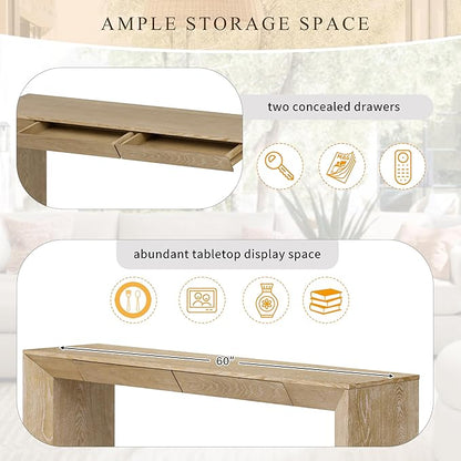 Modern Entryway Console Table 60-Inch Entryway Sofa Table with 2 Hidden Storage Drawers for Living Room Entrance Hallway Furniture, Easy Assembly (Natural)
