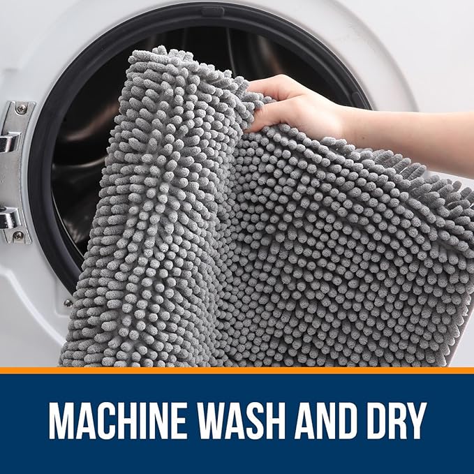 OLANLY Bathroom Runner Rugs 70x24, Extra Soft Absorbent Chenille Bath Rugs, Rubber Backing Quick Dry, Machine Washable Long Bath Mats for Bathroom Floor, Tub and Shower, Home Decor Accessories, Grey