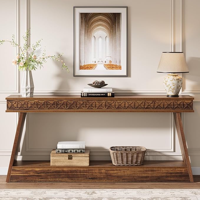 Tribesigns 70.9 Inch Extra Long Console Table, Wood Entryway Table with Storage, Narrow Long Sofa Tables Behind Couch, Farmhouse Style Entry Table for Living Room,Entrance, Foyer, Dark Brown