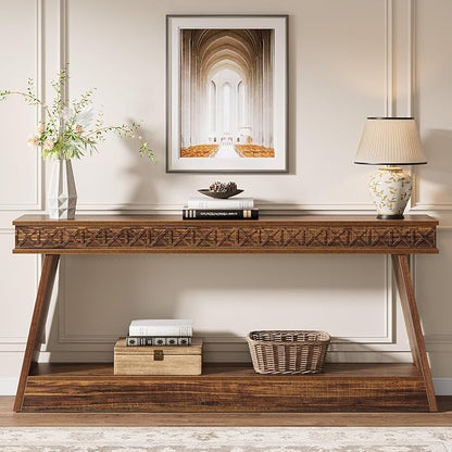 Tribesigns 70.9 Inch Extra Long Console Table, Wood Entryway Table with Storage, Narrow Long Sofa Tables Behind Couch, Farmhouse Style Entry Table for Living Room,Entrance, Foyer, Dark Brown