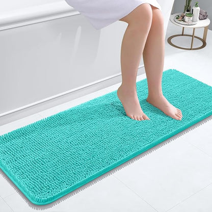 OLANLY Bathroom Runner Rugs 47x17, Extra Soft Absorbent Chenille Bath Rugs, Rubber Backing Quick Dry, Machine Washable Long Bath Mats for Bathroom Floor, Tub and Shower, Home Decor Accessories, Teal