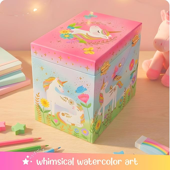Giggle & Honey Musical Jewelry Box for Girls,Unicorn Toys for Girls 4-6, Easter Gifts for Kids, 6.8 x 5.3 x 6 in