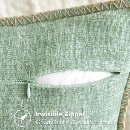 MIULEE Pack of 2 Summer Throw Pillow Covers 20x20 Inch Greyish Green Farmhouse Decorative Pillow Covers with Stitched Edge Soft Chenille Solid Dyed Pillow Covers for Couch Sofa Bed Living Room