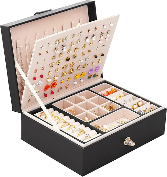 QBestry Womens Earrings Jewelry Box for Girls Jewelry Earring Organizer Box Earring Holder Organizer for Girls Jewelry Organizer Boxes for Women Girls Stud Earrings Organizers Jewelry Box Black