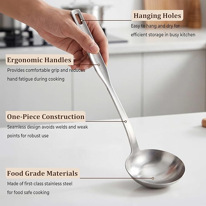 TeamFar Stainless Steel Cooking Utensils Set, 7 Pcs Kitchen Utensils, Heat Resistant Metal Kitchen Tools Include Solid & Slotted Turner/Spoon/Ladle/Skimmer/Pasta Server/Potato Masher, Dishwasher Safe