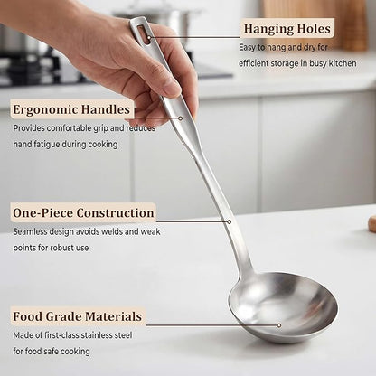 TeamFar Stainless Steel Cooking Utensils Set, 7 Pcs Kitchen Utensils, Heat Resistant Metal Kitchen Tools Include Solid & Slotted Turner/Spoon/Ladle/Skimmer/Pasta Server/Potato Masher, Dishwasher Safe