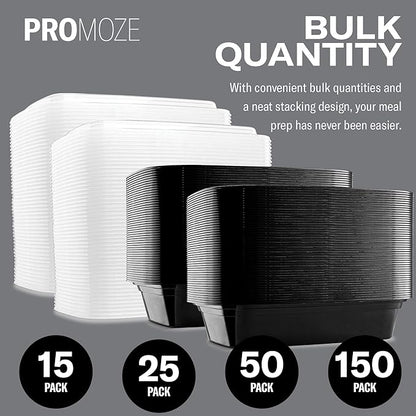 50-Pack Reusable Meal Prep Containers Microwave Safe Food Storage Containers with Lids, 28 oz - 1 Compartment Take Out Disposable Plastic Bento Lunch Box To Go, BPA Free - Dishwasher & Freezer Safe