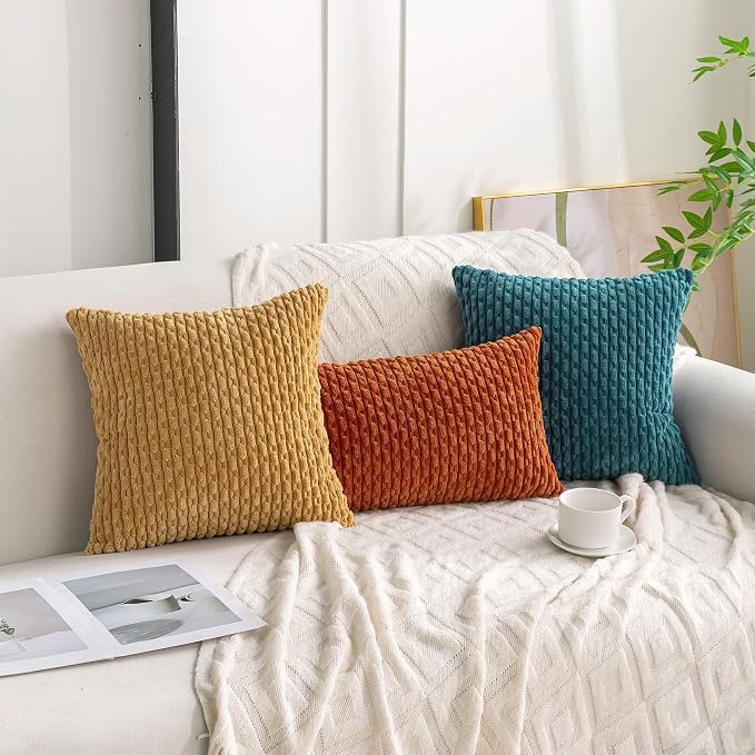 Set of 4 Teal Decorative Throw Pillow Covers 12x20 Inch Corduroy Pillow Covers for Bed Couch Sofa Living Room Soft Cushion Cases