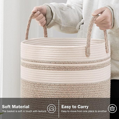 YOUDENOVA Woven Rope Laundry Hamper Basket, 58L Tall Laundry Basket for Blanket Organizer- Clothes Hamper for Bedroom Storage, Baby Kids Nursery Hamper-Large-Brown