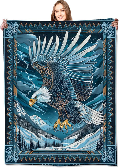 Blue Eagle Blanket,Mountain Nature Southwestern Throw Blankets,Gifts for Kids Adults & Wildlife Loves,Lightweight Soft Fleece,for Sofa Couch Bed Room Travel,Birthday Decor,40x50in