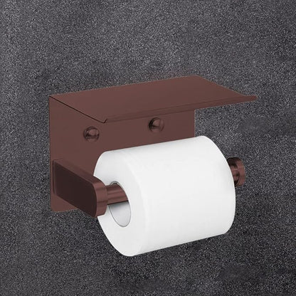 VAEHOLD Self Adhesive Toilet Paper Holder with Phone Shelf Stainless Steel Wall Mounted Toilet Paper Roll Holder - Rustproof and Bathroom Washroom Tissue Roll Holder with Shelf - Red Copper