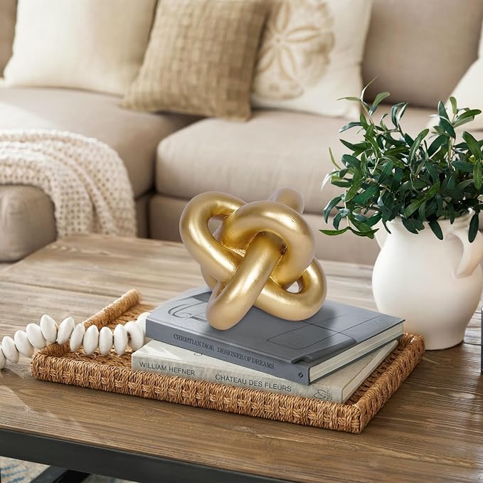 Gold Knot Statue Decor Modern Geometric Round Sculpture Table Sculptures and Figurines Round Decorative Ornaments Knick Knacks Home Decor for Shelves Coffee Table Bookshelf Decoration Gifts