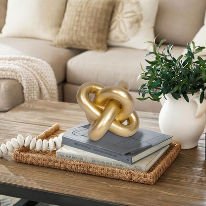 Gold Knot Statue Decor Modern Geometric Round Sculpture Table Sculptures and Figurines Round Decorative Ornaments Knick Knacks Home Decor for Shelves Coffee Table Bookshelf Decoration Gifts