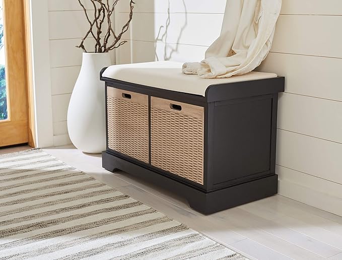 Safavieh Home Collection Landers Black 2-Drawer/Cushion Storage Bench (Fully Assembled) BCH5702B