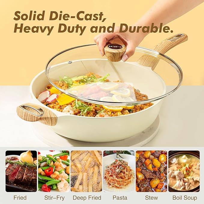 SENSARTE Ceramic Nonstick Frying Pan Skillet with Lid, 10.5 Inch Deep Frying Pan, 3.8 Qt Saute Pan, Induction Pan, Healthy Non Toxic Cooking Pan with Helper Handle, PFOA PFAS PTFE Free
