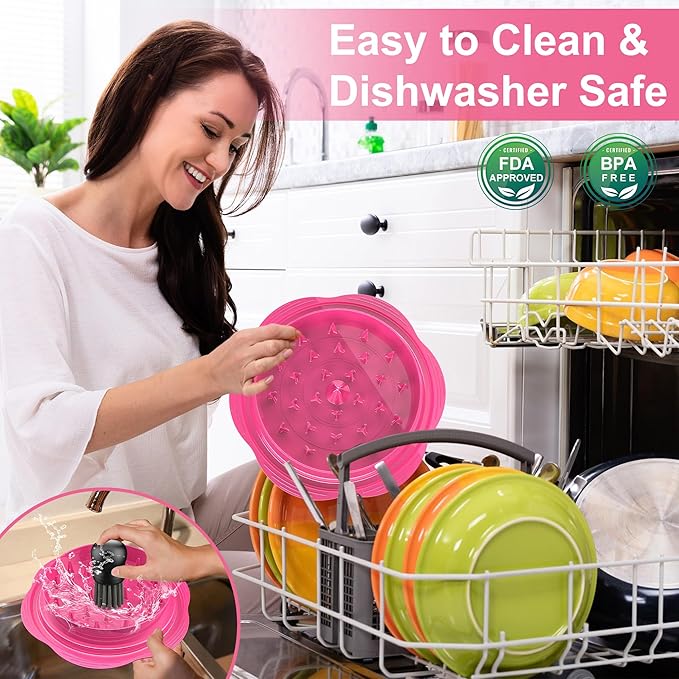 SURETIVIAN Chicken Shredder Tool Twist Large Chicken Breast Shredder with Brush&Fork, Visible Meat Shredder Machine, Anti-Slip Strip, Ergonomic Handle, BPA Free, Pork Beef Chicken(Hot Pink)