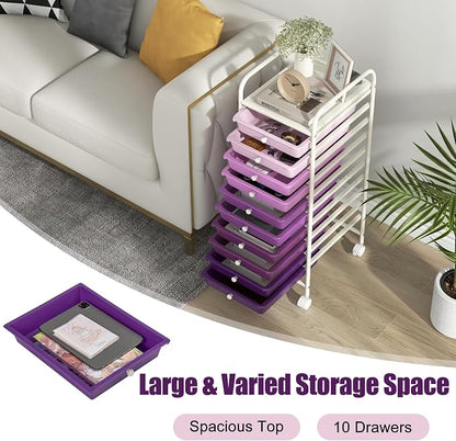 MEDIMALL 10 Drawers Rolling Storage Cart, Multipurpose Craft Storage Cart with Wheels, Mobile Tools Scrapbook Paper Organizer Cart for Office School Home Use