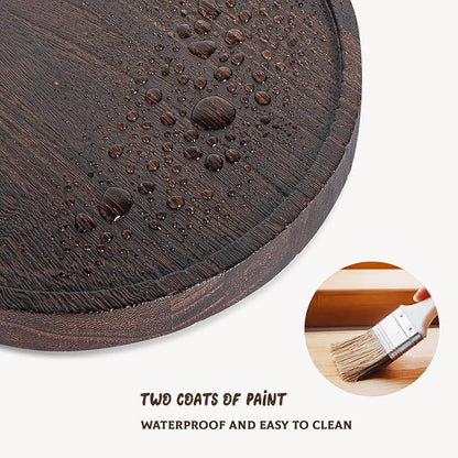 Round Decorative Tray Wood Bathroom Counter Organizer Farmhouse Kitchen Decor Wooden Riser for Soap Dish, Perfume, Candle, Sponge, 8" - Bark Brown