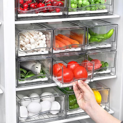 bealy 2 Pack Large Capacity Refrigerator Organizer and Storage, Fruit Storage Containers,Stackable Storage Containers for Drinks, Meat,Vegetable,Produce,Kitchen, Barbecue Shop, Restaurant, BPA-Free