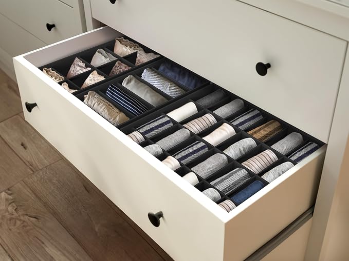 Simple Houseware 4-Pack Drawer Organizer Set - Closet Dividers for Underwear, Socks, Bras, Scarves, Ties - Foldable Non-Woven Storage Boxes, Black