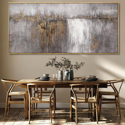 Artexist Abstract Wood Wall Decor Vintage Wall Art Grey and Gold Decorative Painting 40"x86" Large Pictures for Dining Room Office Artwork