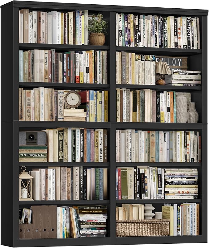 HOSTACK 63" W Open Book Shelf, 73" Tall Bookshelf with Storage, Modern Black Bookshelf, Large Bookcase with 12 Display Shelves, 6 Tier Wooden Book Case for Living Room, Home Office, Library, Black