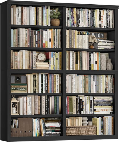 HOSTACK 63" W Open Book Shelf, 73" Tall Bookshelf with Storage, Modern Black Bookshelf, Large Bookcase with 12 Display Shelves, 6 Tier Wooden Book Case for Living Room, Home Office, Library, Black