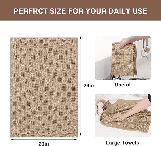 Homaxy 100% Cotton Oversized Waffle Weave Kitchen Dish Towels, Ultra Soft Absorbent Quick Drying Cleaning Towel, 20x28 Inches, 6-Pack, Tan