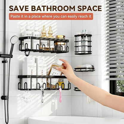 YASONIC Shower Caddy Organizer 5-Pack Bathroom Shelves for Inside Shower Racks, Soap Dish Toothbrush Holder &Hooks Home Decor, No Drilling Wall Mount Storage for Bath/Kitchen
