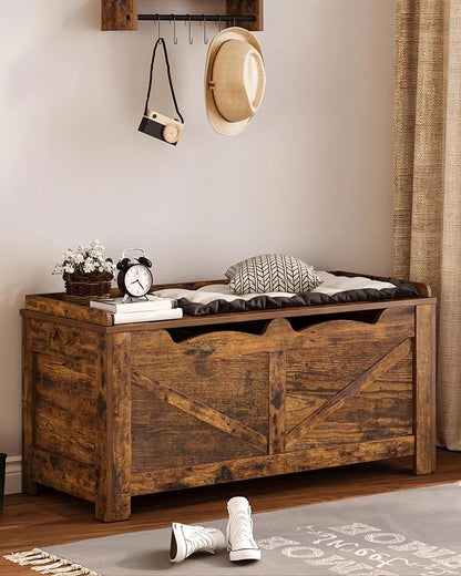 39.4" Storage Chest, Extra Large Storage Trunk with 2 Hinges, Wooden Box Bench, Lift-Top Organizer Chest, Shoe Bench for Entryway, Bedroom, Living Room, Rustic Brown SB04501X