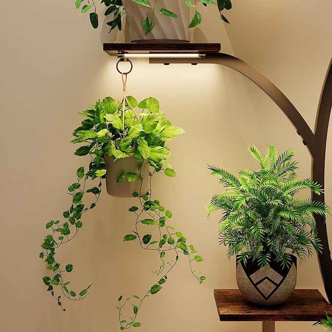 VECELO Plant Stand with Grow Light, 8-Tier Plant Shelf for Multiple Pots , 62" Corner Plant Stand Indoor for Living Room Patio Home Decor