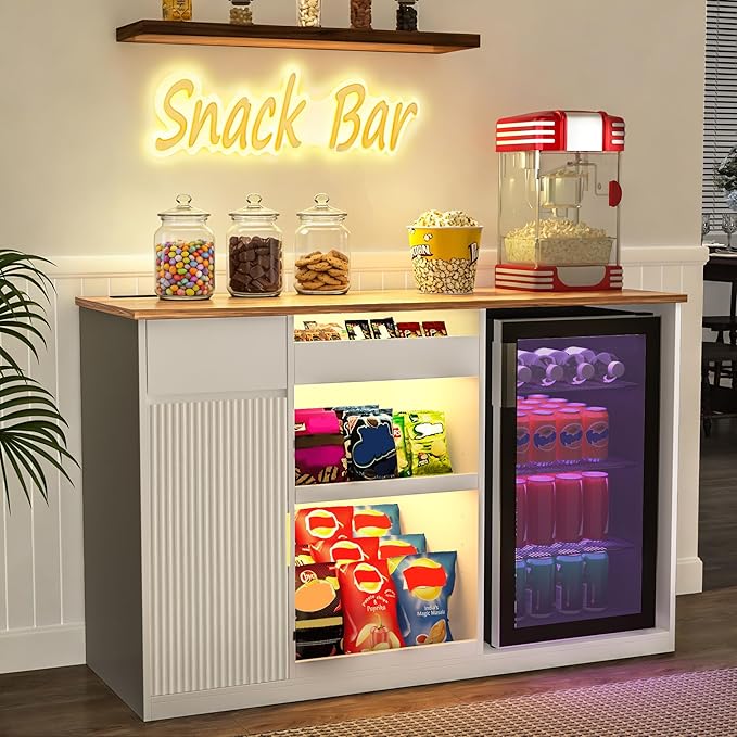 GDLF Snack Bar Cabinet with Fridge Space, White Coffee Bar and Beverage Station with Snack Storage and Display Shelves for Kitchen, Dining Room or Family Room, 51.2"