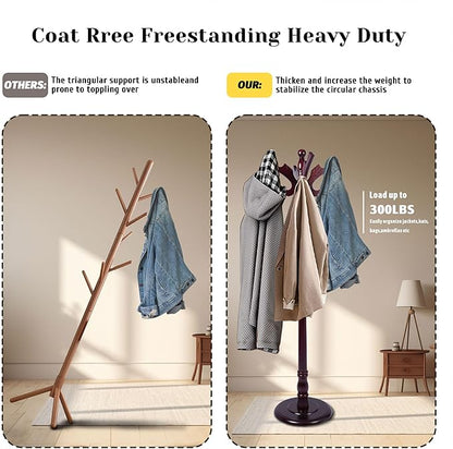 Wooden Coat Rack Freestanding with 11 Hooks Bird Style, 71'' Vintage Coat Racks Tree, Adjustable Height, Coat Hanger Stand with Sturdy Base, Coat Tree Hats Hanger for Living Room, Bedroom, Entryway