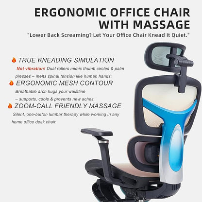 Ergonomic Home Office Desk Chair with Massage Lumbar Support，4D Headrest & 5D Armrests, Reclining Big and Tall 400LBS Mesh Chair with Footrest，Adjustable Back High and Seat Depth (Black Rainbow)