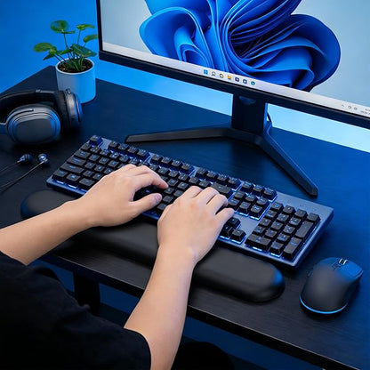 PU Leather Keyboard Wrist Rest, Ergonomic Memory Foam Wrist Support for Pain Relief, Waterproof & Easy to Clean Hand Rest Pad for Office, Gaming & Mechanical Keyboards (Classic Black)