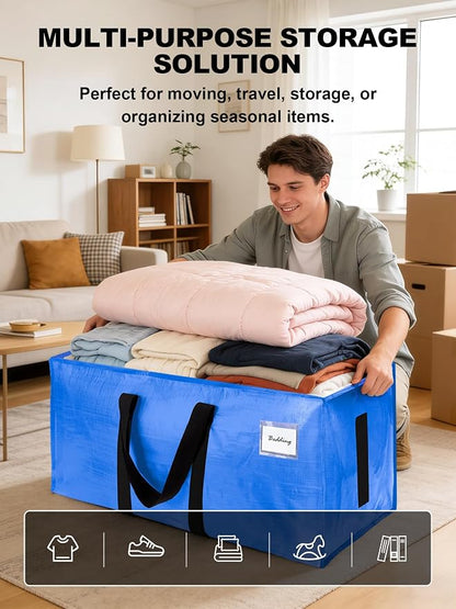 HOMESURE Supports 200lbs Heavy Duty Moving Bags - Strong Zipper & Wrap-Around Handles - Water-Resistant Storage Totes, Durable Alternative to Moving Boxes - 4 Pack - Sky Blue