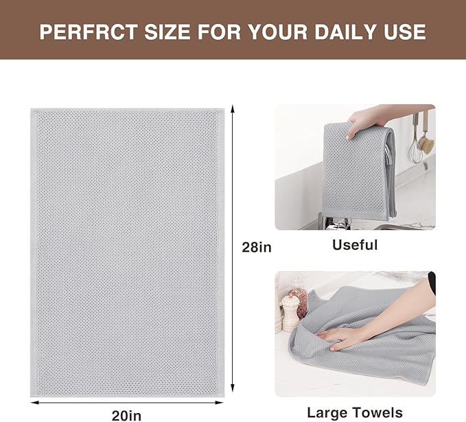 Homaxy 100% Cotton Oversized Waffle Weave Kitchen Dish Towels, Ultra Soft Absorbent Quick Drying Cleaning Towel, 20x28 Inches, 8-Pack, Light Gray