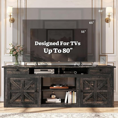 YITAHOME TV Stand for 75/80 Inch TV, Entertainment Center, TV Cabinet with Drawers and Power Outlet, Dark Rustic Oak TV Console for Living Room Furniture (70 Inch Lenght 30 Inch High)