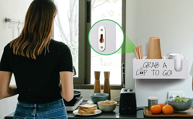 Coffee Station Organizer for Cup and lid Storage Box, Farmhouse Wood Coffee Bar Accessories Disposable Cup Holder for Counter Decor - White